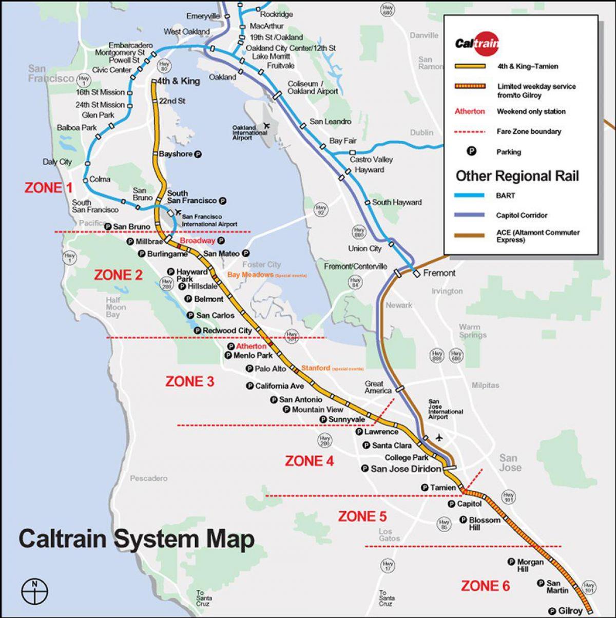 caltrain راستے کا نقشہ