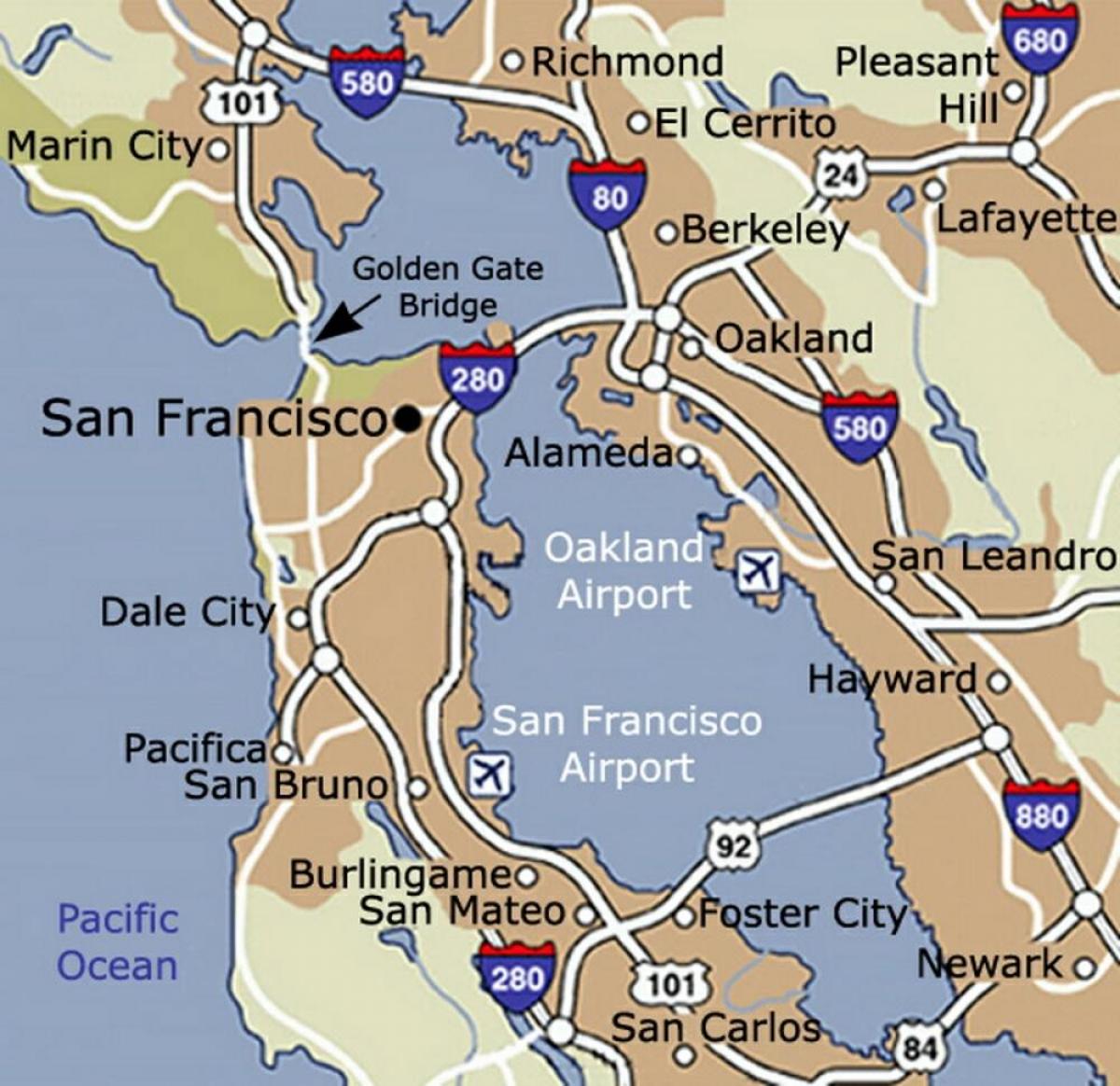 نقشہ سان فرانسسکو کے ہوائی اڈے اور ارد گرد کے علاقے