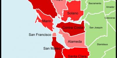 سان فرانسسکو کے ساحلی علاقے میں کاؤنٹی کا نقشہ