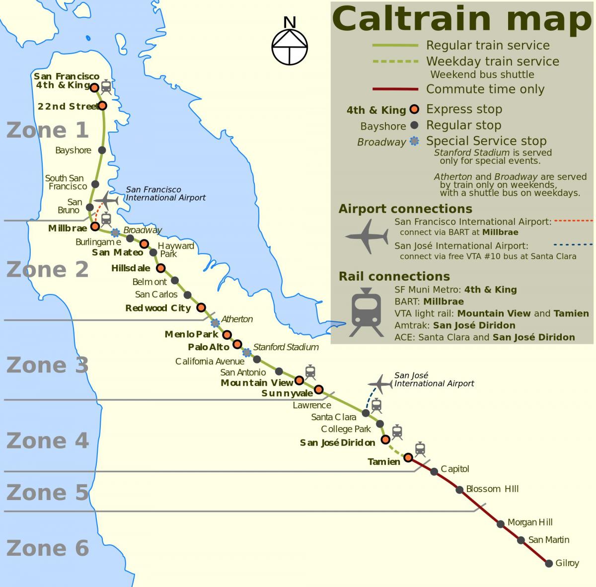 سان فرانسسکو caltrain نقشہ
