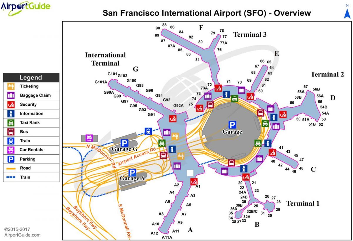 سان Fran ہوائی اڈے کا نقشہ