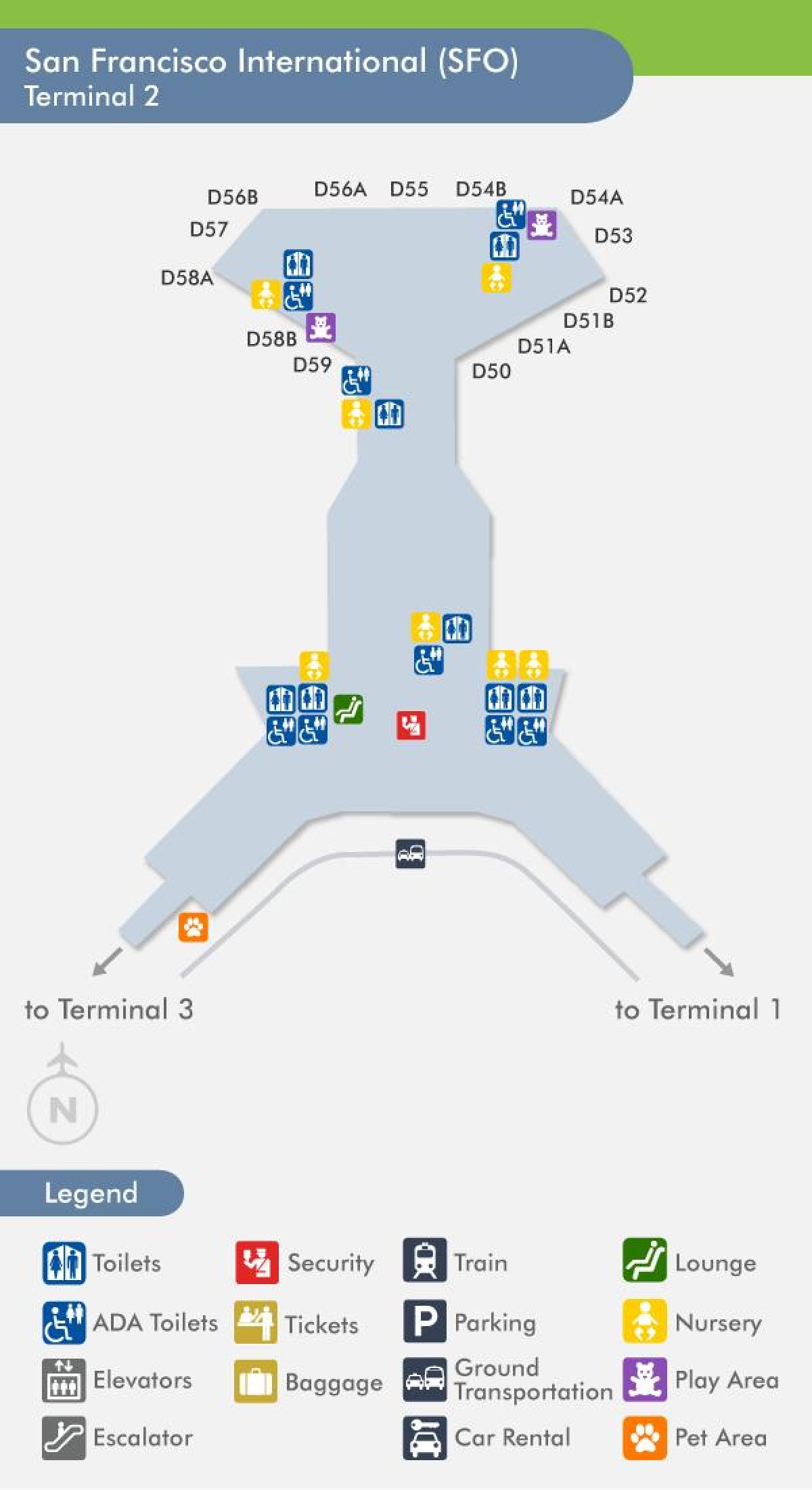 سان فرانسسکو کے ہوائی اڈے کے ٹرمینل 2 نقشہ