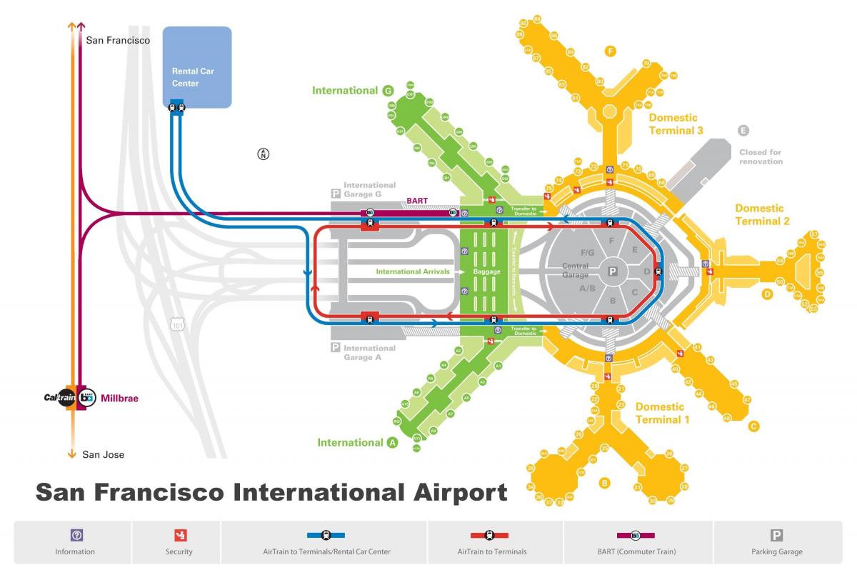 سان فرانسسکو کے ہوائی اڈے کار کرایہ پر لینا نقشہ