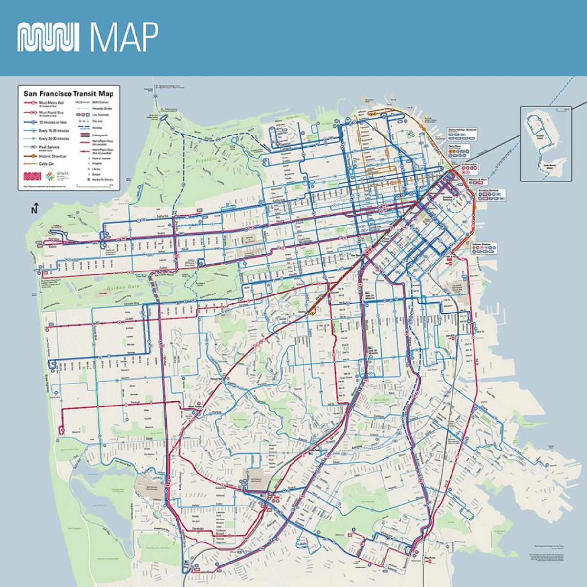 SF muni بس کا نقشہ