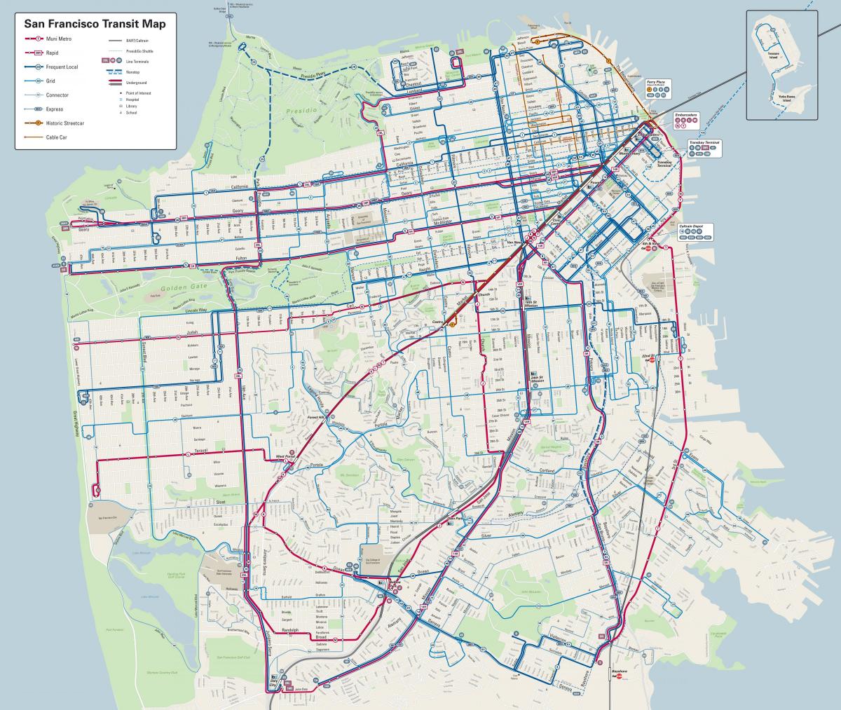 سان فرانسسکو بس لائنوں کا نقشہ