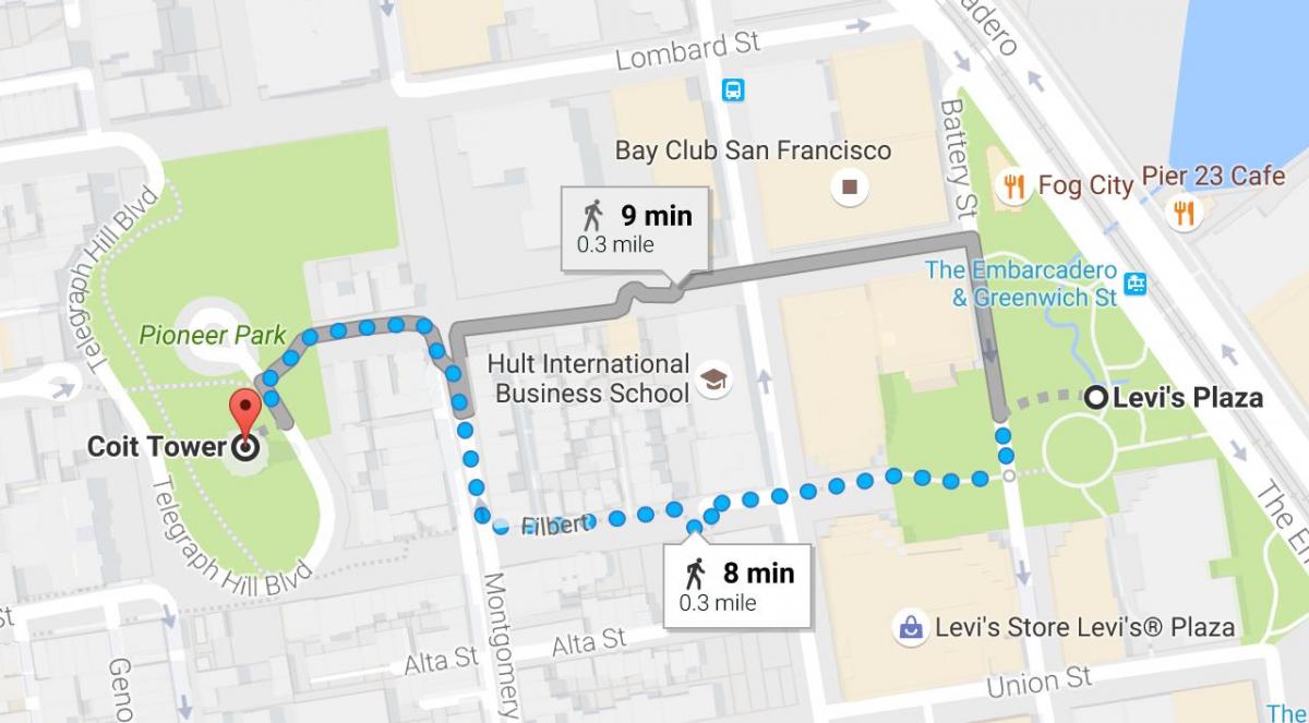 نقشہ سان فرانسسکو کے خود ہدایت چلنے کے دورے کے