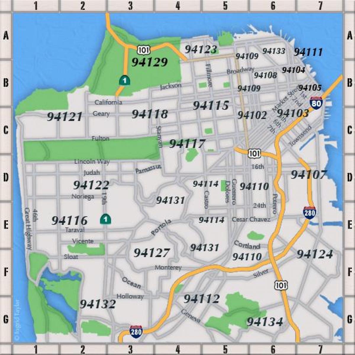 سان فرانسسکو پوسٹل کوڈ کا نقشہ