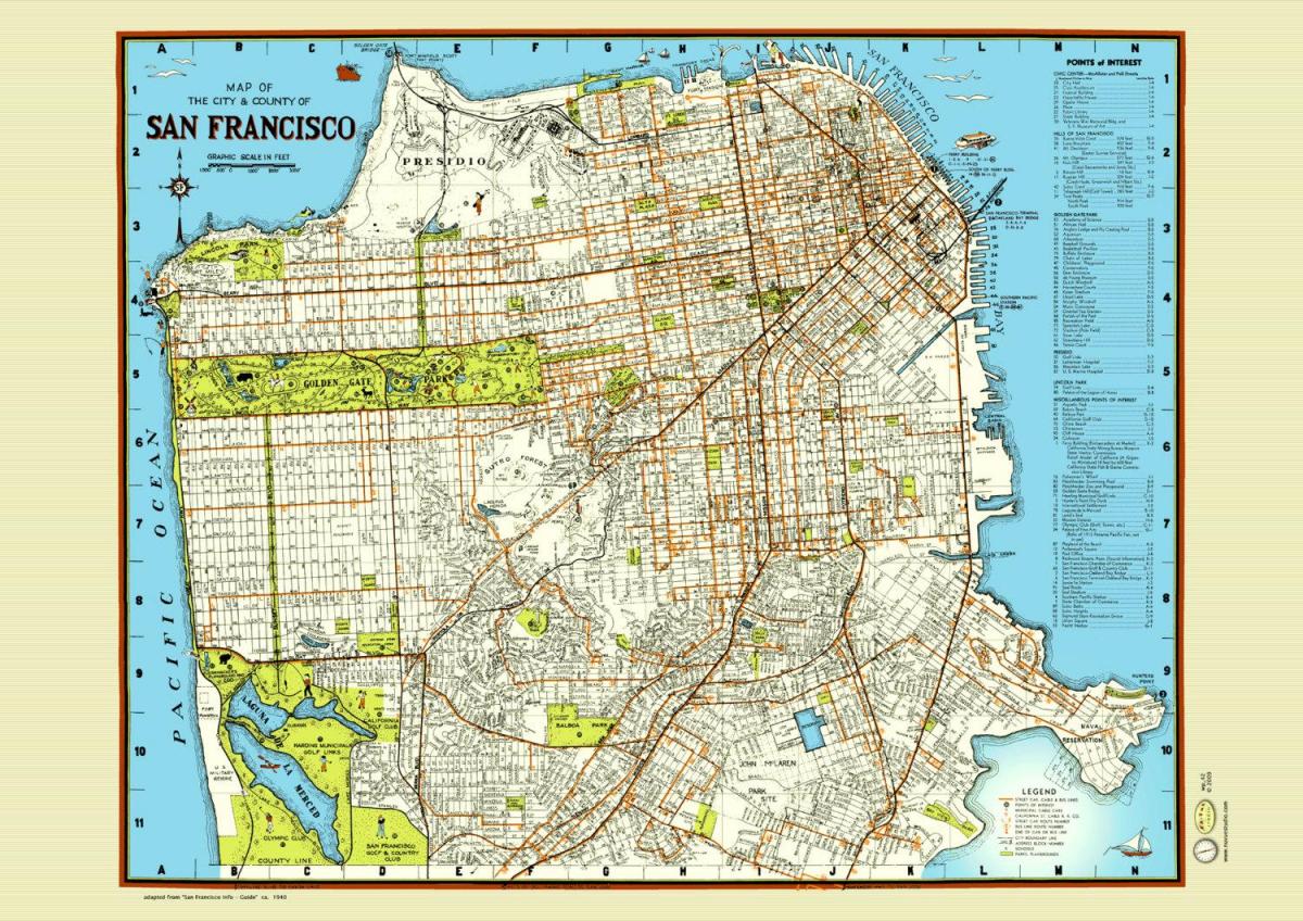 نقشہ کے سان فرانسسکو سٹریٹ پوسٹر
