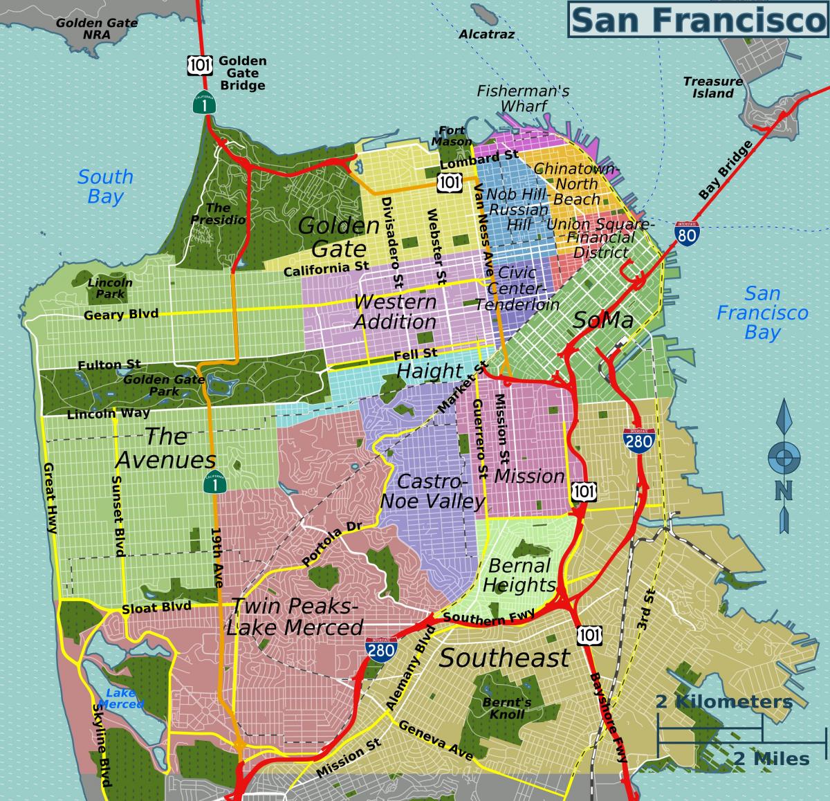 سڑک کے نقشے سان فرانسسکو ، کیلی فورنیا