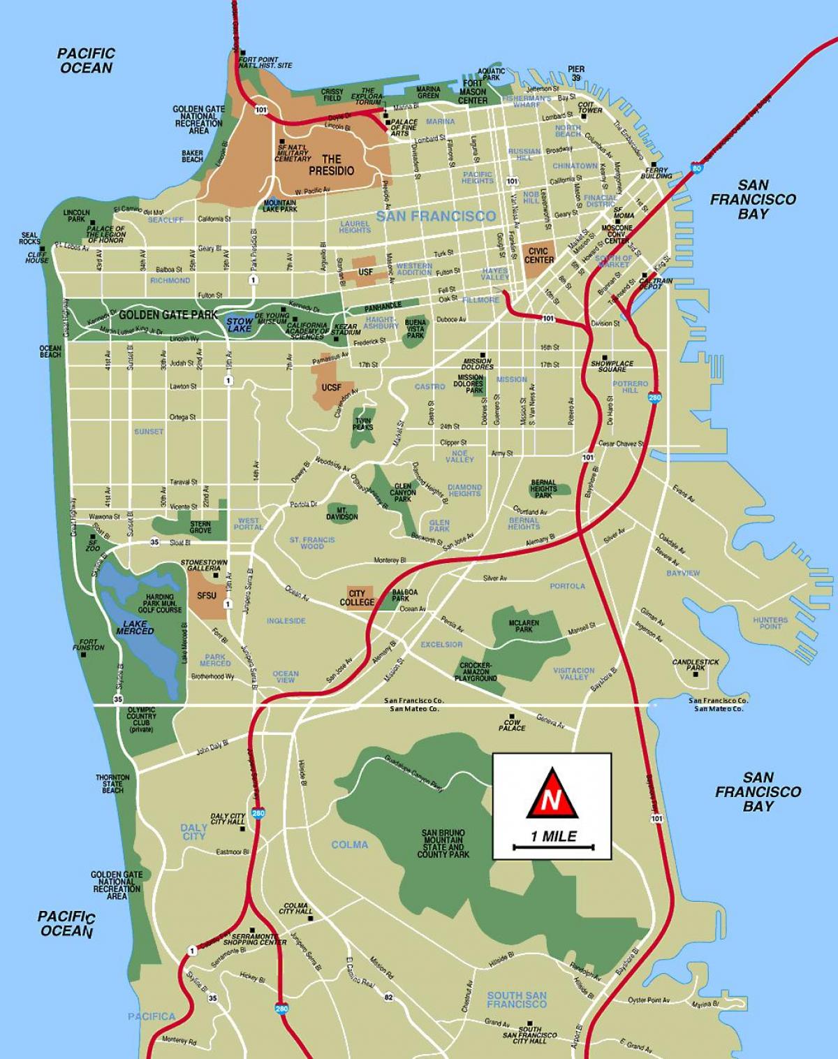 سان فرانسسکو کا دورہ کرنے کے مقامات کا نقشہ