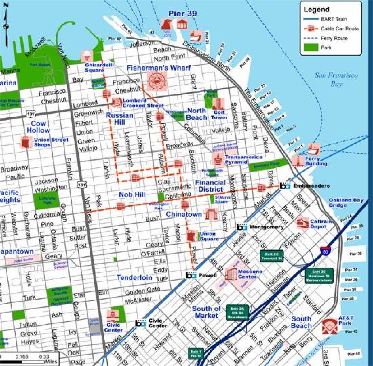 سان فرانسسکو کے شہر میں سیاحوں کی نقشہ