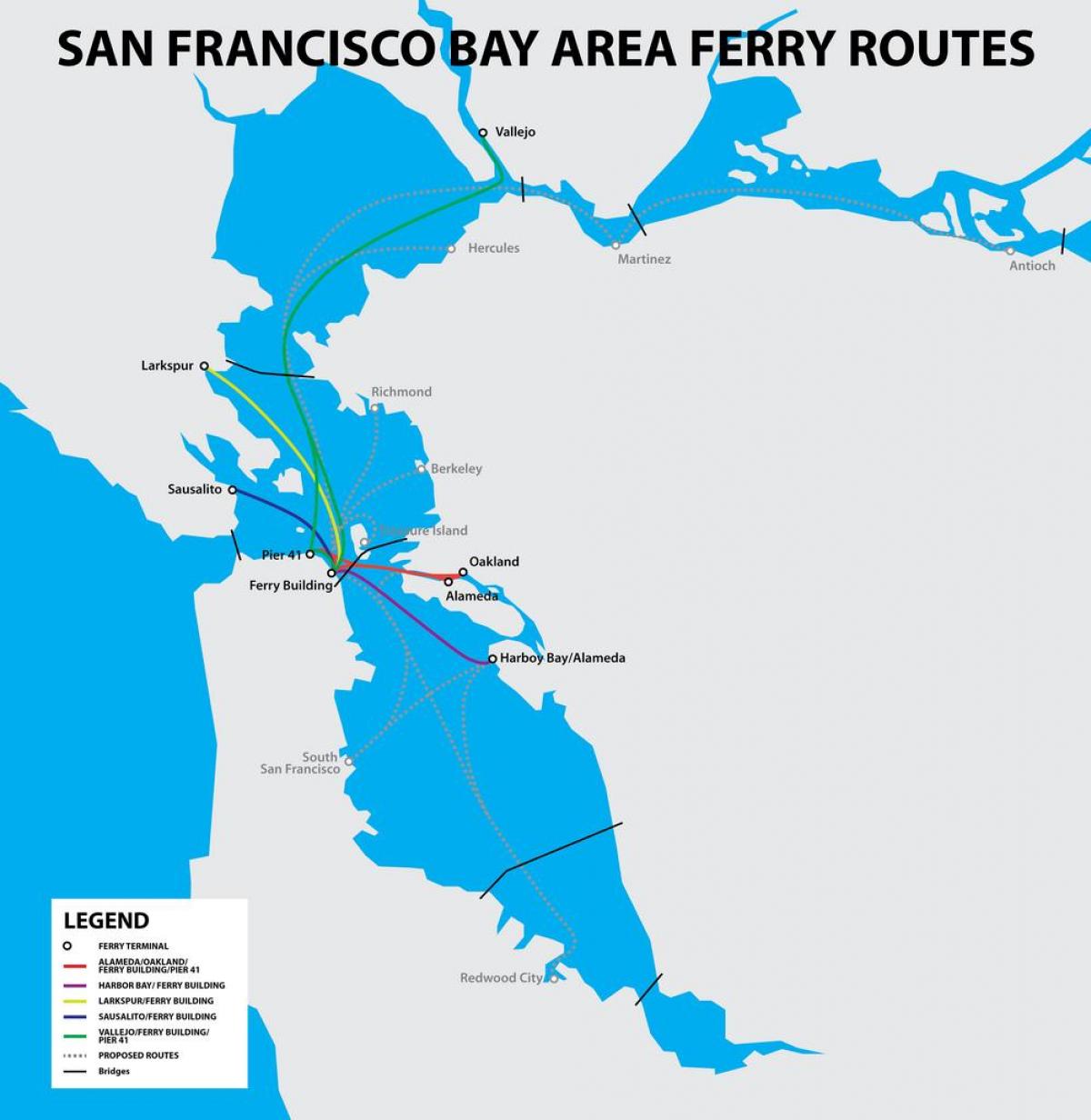 سان فرانسسکو کے ساحلی فیری نقشہ