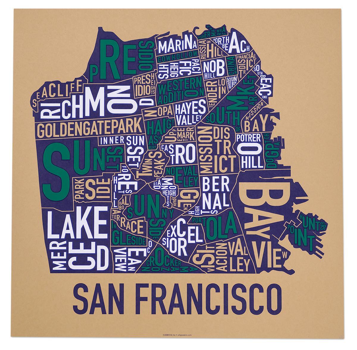 سان فرانسسکو پڑوس نقشہ پوسٹر