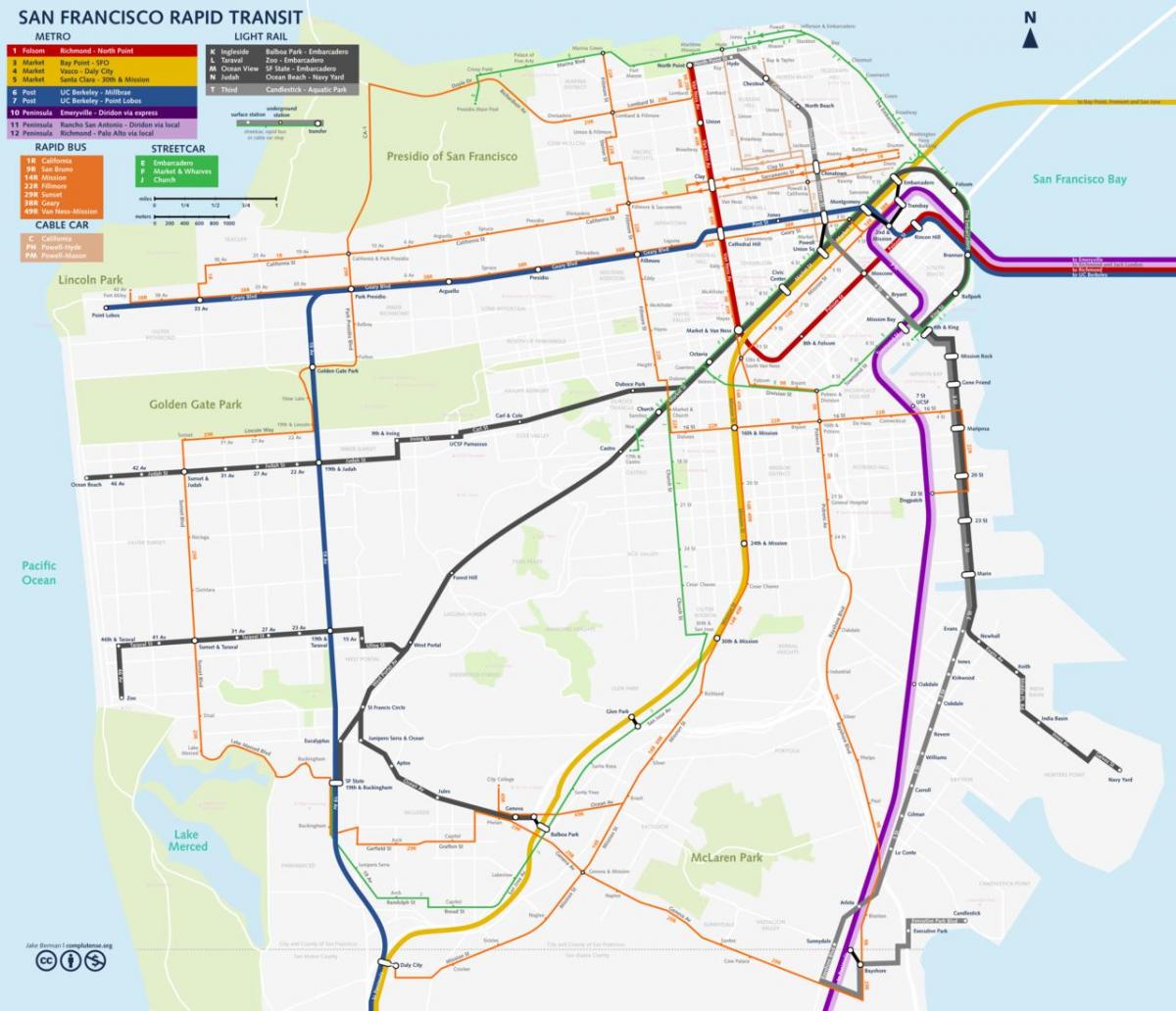 سان Fran پبلک ٹرانسپورٹ کا نقشہ