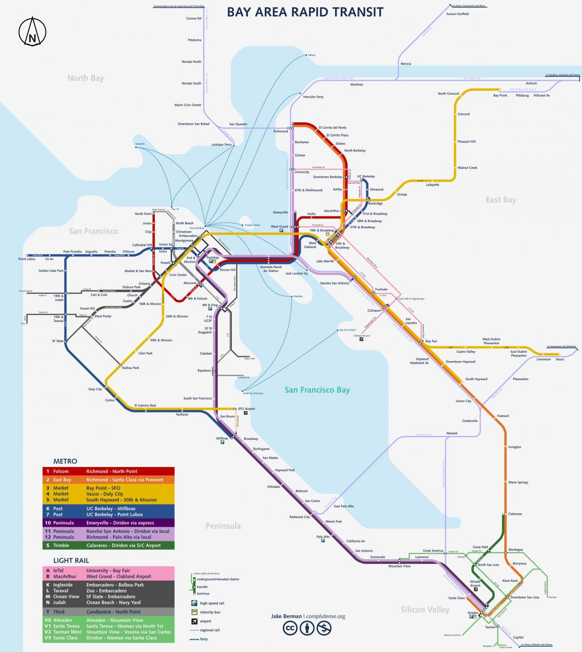 سان فرانسسکو کے سب وے نظام کا نقشہ