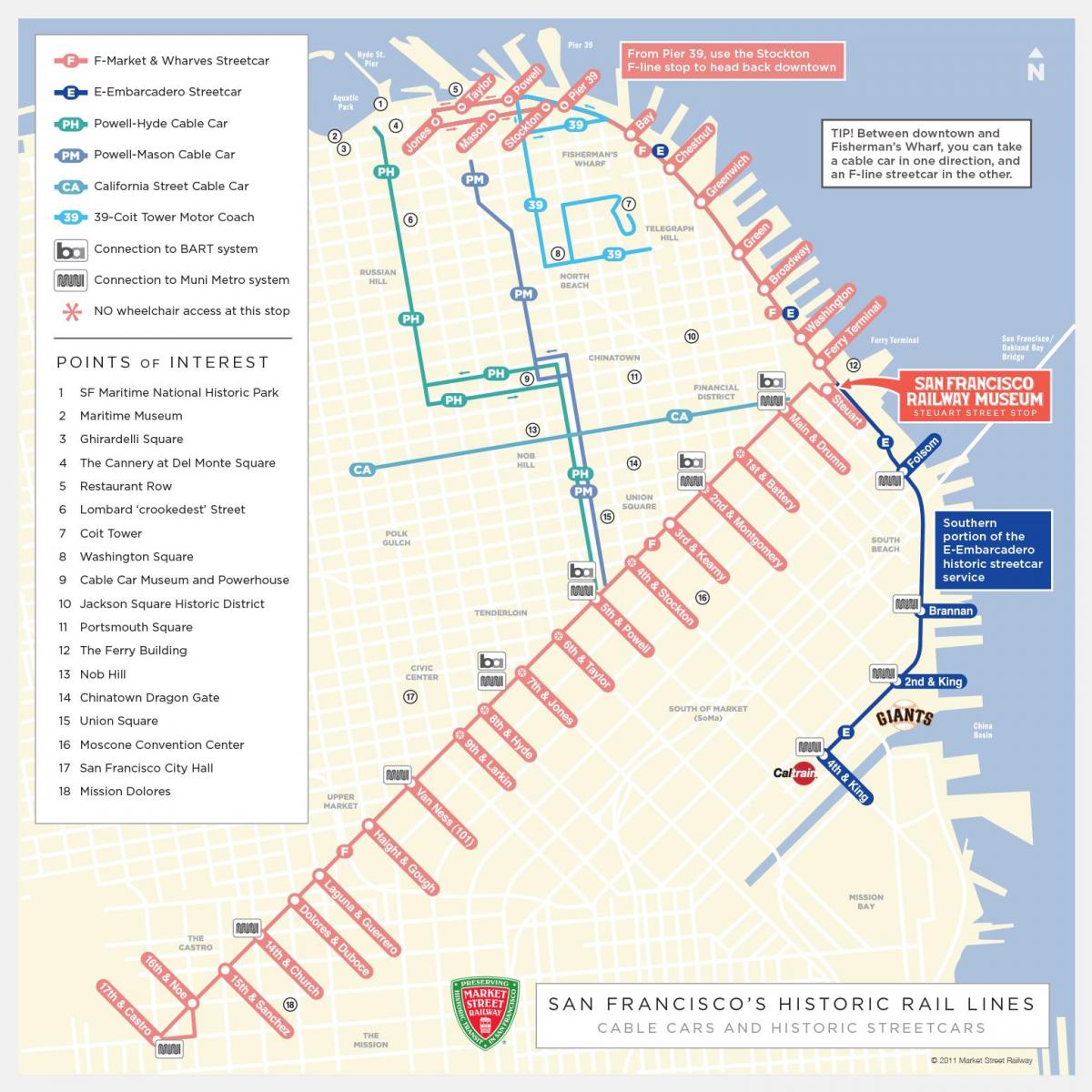 سان فرانسسکو کیبل کار کے شیڈول کا نقشہ
