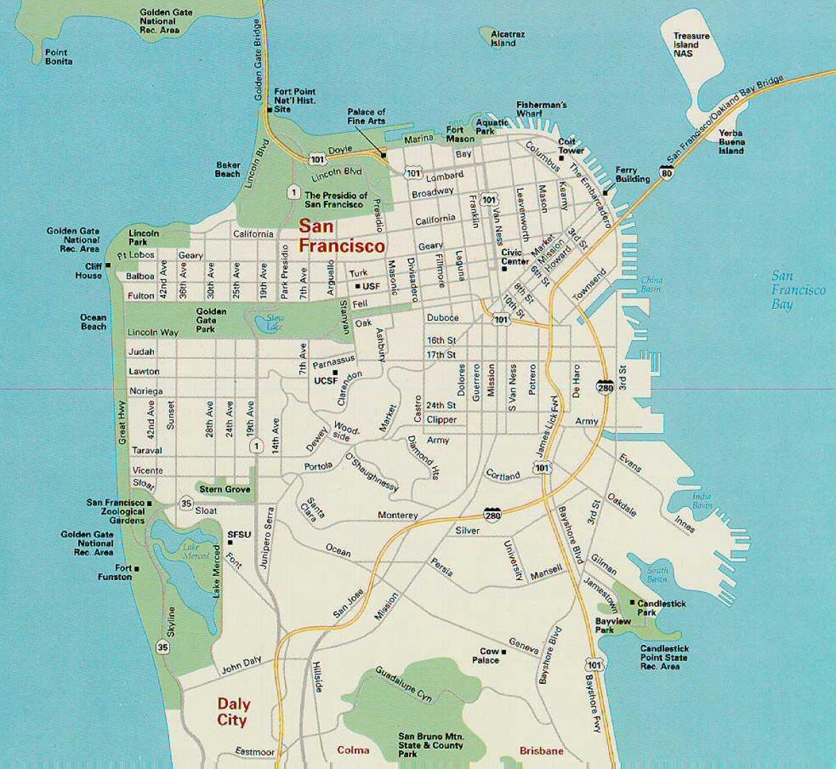 نقشہ سان فرانسسکو کے اہم پرکشش مقامات