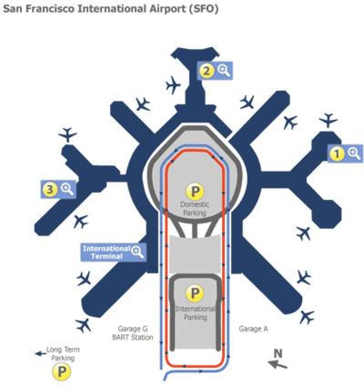 سان فرانسسکو کے ہوائی اڈے کے گیٹ نقشہ