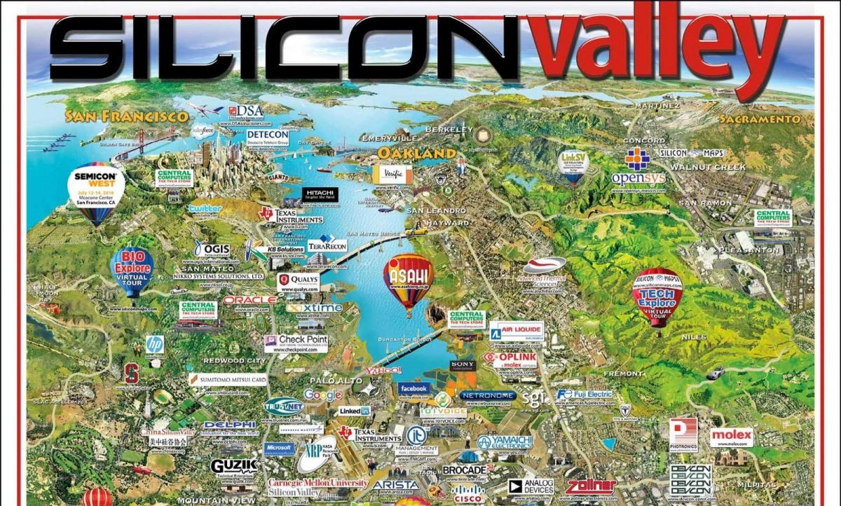 سلیکن ویلی کے علاقے کا نقشہ