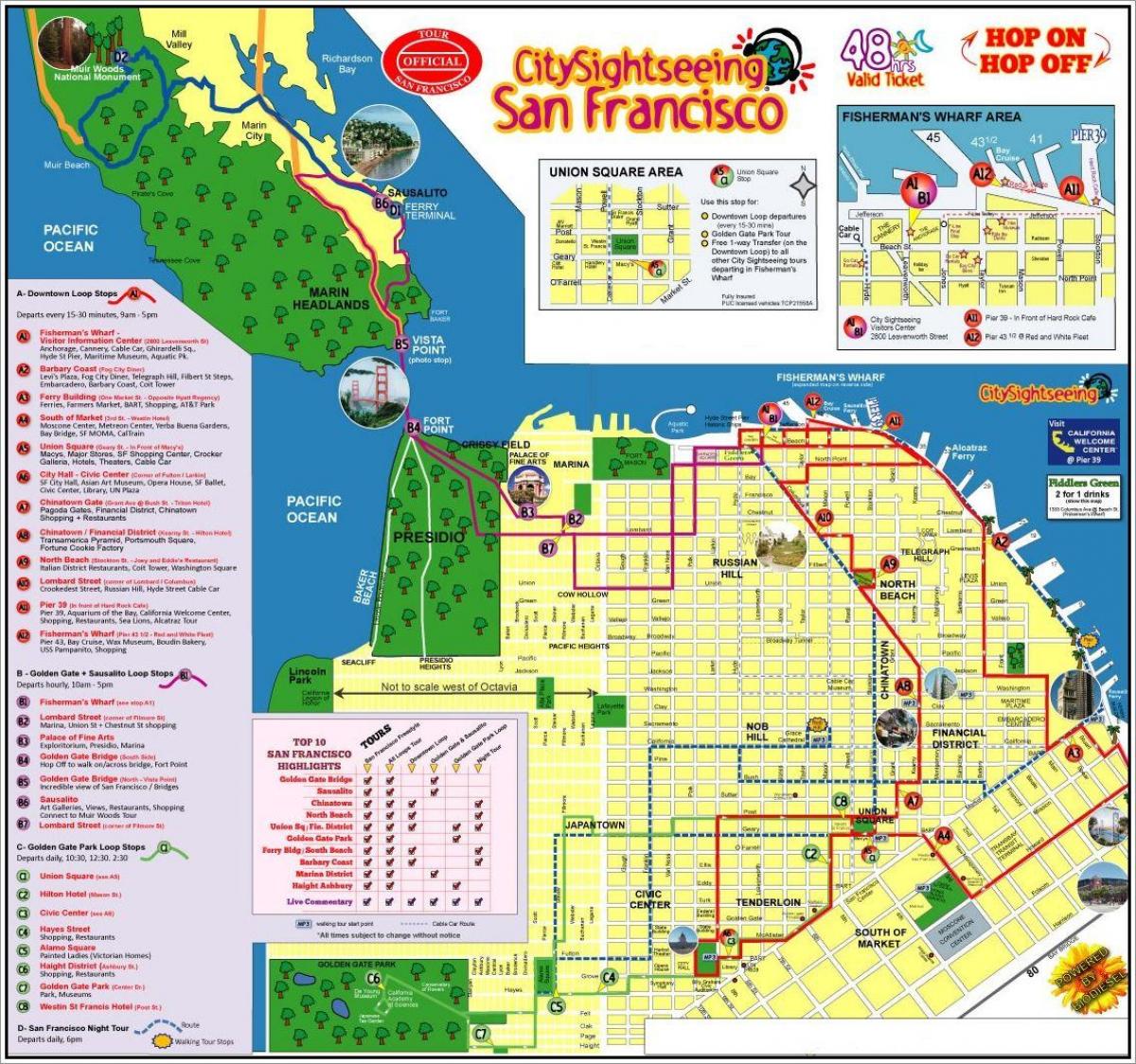شہر سیاحت سائٹس کا سفر کے سان فرانسسکو کے دورے کا نقشہ