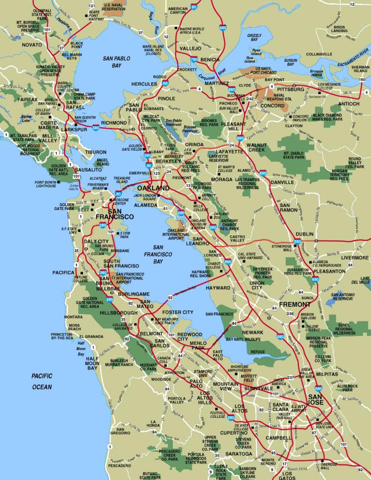 نقشے کے ارد گرد کے شہروں میں سان فرانسسکو