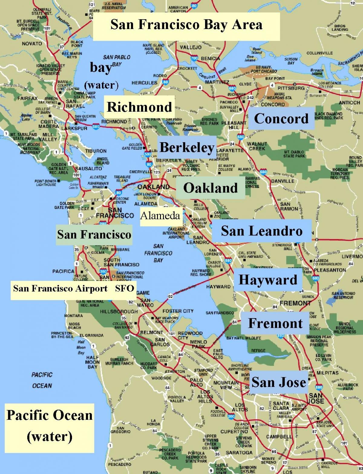 نقشہ سان فرانسسکو کے کیلی فورنیا کے علاقے