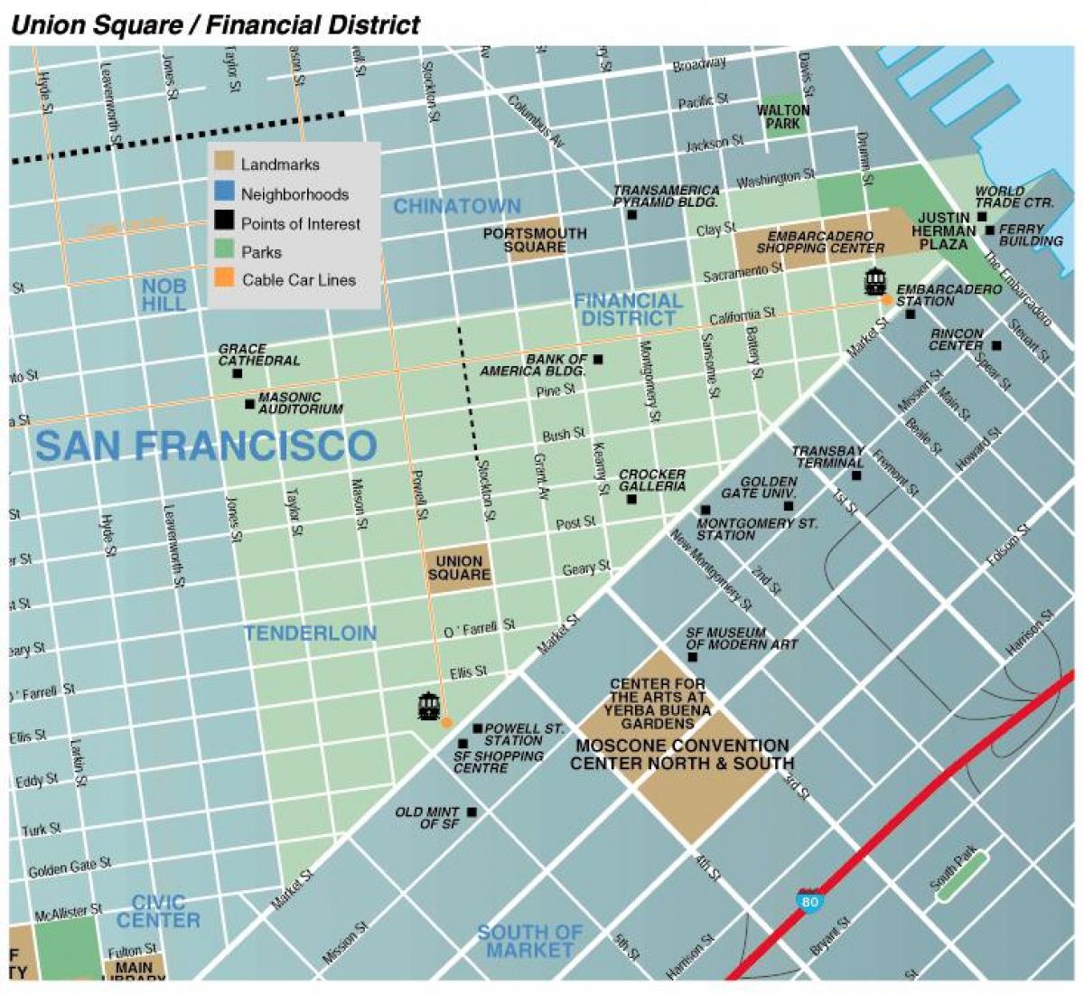نقشہ کے یونین اسکوائر کے علاقے میں سان فرانسسکو