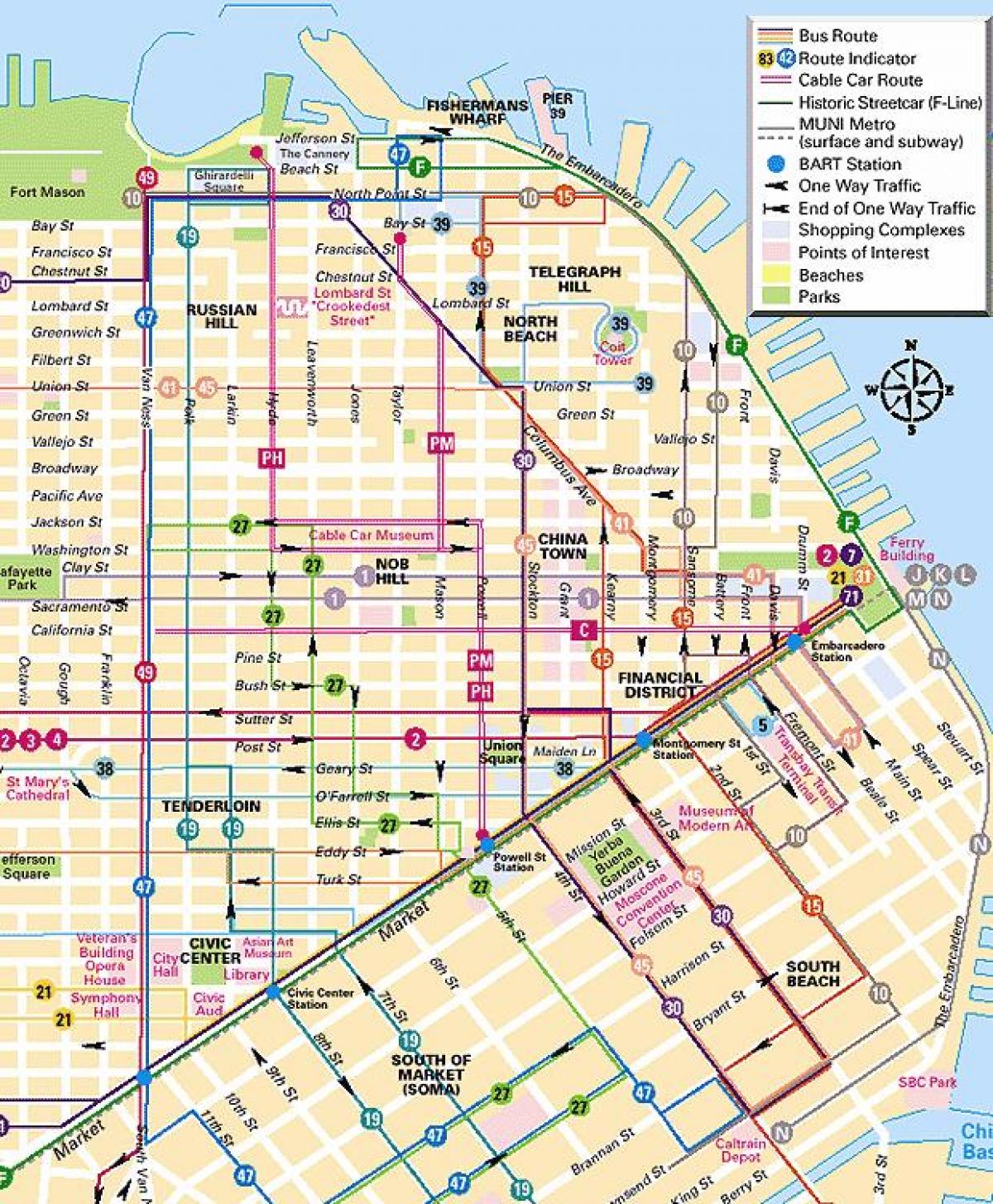 کیبل کار لائنوں سان فرانسسکو نقشہ