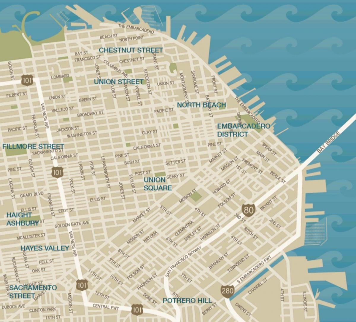 نقشہ کے شہر کے مرکز سان فرانسسکو میں یونین اسکوائر کے