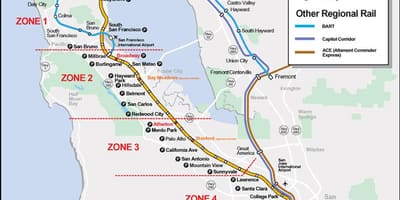 Caltrain راستے کا نقشہ