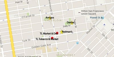 نقشہ کے tenderloin کے علاقے میں سان فرانسسکو